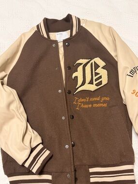 Bershka Brown Varsity Jacket Oversized Style Size S